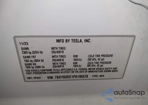 2023 Tesla Model Y from USA, damaged, VIN 7SAYGDEE1PA195578